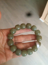 Load image into Gallery viewer, 100% Natural 13.8x13mm green/yellow/brown vintage style nephrite Jade bead man bracelet HF9