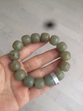 Load image into Gallery viewer, 100% Natural 13.8x13mm green/yellow/brown vintage style nephrite Jade bead man bracelet HF9