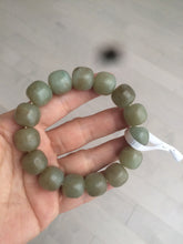 Load image into Gallery viewer, 100% Natural 13.8x13mm green/yellow/brown vintage style nephrite Jade bead man bracelet HF9