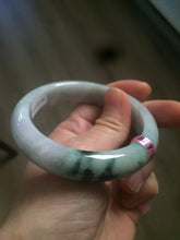 Load image into Gallery viewer, 55.2mm certified type A 100% Natural sunny green/purple/gray jadeite jade bangle A22-0106