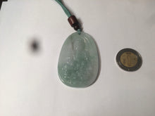 Load image into Gallery viewer, 100% natural light green/white Guanyin (降魔观音)jadeite jade necklace AF36