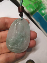 Load image into Gallery viewer, 100% natural light green/white Guanyin (降魔观音)jadeite jade necklace AF36