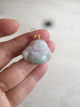 Load image into Gallery viewer, Certified 100% Natural sunny green/white/light purple happy buddha jadeite Jade pendant necklace X110-3-7354