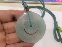 Load image into Gallery viewer, 46.7mm Certified Type A 100% Natural light green Jadeite Jade concentric circle safety Guardian ring Pendant (子母扣,同心环) AD26-2567