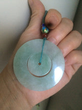 Load image into Gallery viewer, 46.7mm Certified Type A 100% Natural light green Jadeite Jade concentric circle safety Guardian ring Pendant (子母扣,同心环) AD26-2567