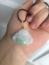 Load image into Gallery viewer, Certified 100% Natural sunny green/white/light purple happy buddha jadeite Jade pendant necklace X110-3-7354