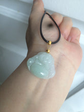 Load image into Gallery viewer, Certified 100% Natural light green/white happy buddha jadeite Jade pendant necklace X110-4-7361