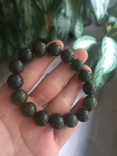 Load image into Gallery viewer, 100% Natural 11-12.5mm dark green round shape nephrite Jade bead bracelet A25 (河磨玉)