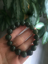 Load image into Gallery viewer, 100% Natural 11-12.5mm dark green round shape nephrite Jade bead bracelet A25 (河磨玉)