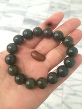 Load image into Gallery viewer, 100% Natural 11-12.5mm dark green round shape nephrite Jade bead bracelet A25 (河磨玉)
