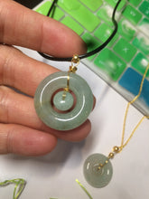 Load image into Gallery viewer, 23.6mm Type A 100% Natural light green Jadeite Jade concentric circle safety Guardian ring Pendant (子母扣,同心环) AF44-1