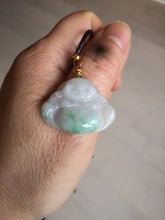 Load image into Gallery viewer, Certified 100% Natural sunny green/white/light purple happy buddha jadeite Jade pendant necklace X110-3-7354