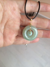 Load image into Gallery viewer, 23.6mm Type A 100% Natural light green Jadeite Jade concentric circle safety Guardian ring Pendant (子母扣,同心环) AF44-1