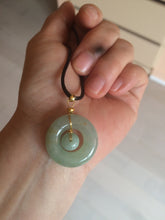 Load image into Gallery viewer, 23.6mm Type A 100% Natural light green Jadeite Jade concentric circle safety Guardian ring Pendant (子母扣,同心环) AF44-1