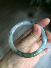 Load image into Gallery viewer, 56.7mm Certified type A 100% Natural light green purple with floating flowers slim round cut jadeite jade bangle AC51-7554