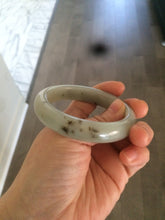 Load image into Gallery viewer, Sale! Certified 53.3mm 100% Natural light green with brown floating dandelions nephrite nephrite Jade bangle R30-0055