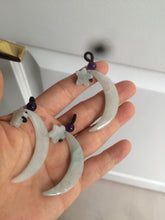 Load image into Gallery viewer, Type A 100% Natural light green jadeite Jade moon and star Pendant necklace AJ51