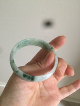 Load image into Gallery viewer, 50mm Type A 100% Natural green/white with green floating flowers Jadeite Jade bangle AJ49-0102