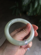 Load image into Gallery viewer, Certified 55.5mm 100% Natural light fresh green/white with flying snow round cut nephrite Jade bangle HT23-0194
