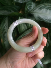 Load image into Gallery viewer, Certified 55.5mm 100% Natural light fresh green/white with flying snow round cut nephrite Jade bangle HT23-0194