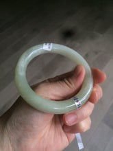 Load image into Gallery viewer, Certified 55.5mm 100% Natural light fresh green/white with flying snow round cut nephrite Jade bangle HT23-0194
