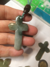 Load image into Gallery viewer, 100% Natural type A yellow/white/gray/dark green jadeite Jade Hand-held cross or cross pendant necklace AF47