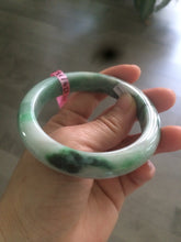 Load image into Gallery viewer, 57mm certified Type A 100% Natural watery sunny green/white Jadeite Jade bangle Q37-0107