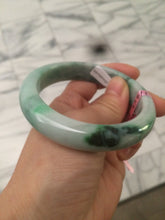 Load image into Gallery viewer, 57mm certified Type A 100% Natural watery sunny green/white Jadeite Jade bangle Q37-0107