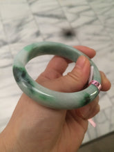 Load image into Gallery viewer, 57mm certified Type A 100% Natural watery sunny green/white Jadeite Jade bangle Q37-0107