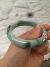 Load image into Gallery viewer, 57mm certified Type A 100% Natural watery sunny green/white Jadeite Jade bangle Q37-0107