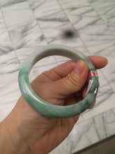 Load image into Gallery viewer, 57mm certified Type A 100% Natural watery sunny green/white Jadeite Jade bangle Q37-0107