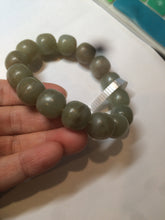 Load image into Gallery viewer, 100% Natural 13.8x13mm green/yellow/brown vintage style nephrite Jade bead man bracelet HF9