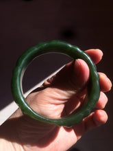 Load image into Gallery viewer, 58mm 100% Natural dark green/gray/black Carving Bamboo nephrite Jade bangle HT54