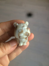 Load image into Gallery viewer, 100% Natural white beige with black/brown flying dandelions Osmanthus fragrant nephrite Jade bull doggy desk decor/worry stone HF35-4