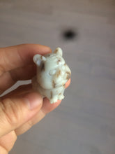 Load image into Gallery viewer, 100% Natural white beige with black/brown flying dandelions Osmanthus fragrant nephrite Jade bull doggy desk decor/worry stone HF35-4