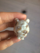 Load image into Gallery viewer, 100% Natural white beige with black/brown flying dandelions Osmanthus fragrant nephrite Jade bull doggy desk decor/worry stone HF35-4