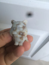 Load image into Gallery viewer, 100% Natural white beige with black/brown flying dandelions Osmanthus fragrant nephrite Jade bull doggy desk decor/worry stone HF35-4