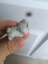 Load image into Gallery viewer, 100% Natural white beige with black/brown flying dandelions Osmanthus fragrant nephrite Jade bull doggy desk decor/worry stone HF35-4