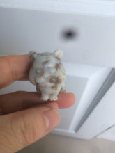 Load image into Gallery viewer, 100% Natural white beige with black/brown flying dandelions Osmanthus fragrant nephrite Jade bull doggy desk decor/worry stone HF35-4