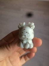 Load image into Gallery viewer, 100% Natural white beige with black/brown flying dandelions Osmanthus fragrant nephrite Jade dear desk decor/worry stone HF35-5