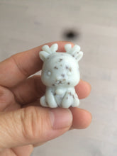 Load image into Gallery viewer, 100% Natural white beige with black/brown flying dandelions Osmanthus fragrant nephrite Jade dear desk decor/worry stone HF35-5