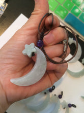 Load image into Gallery viewer, Type A 100% Natural light green jadeite Jade moon and star Pendant necklace AJ51