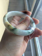 Load image into Gallery viewer, Certified Type A 100% Natural white/green flying flowers Jadeite Jade bangle 57mm J70-6275