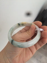 Load image into Gallery viewer, Certified Type A 100% Natural white/green flying flowers Jadeite Jade bangle 57mm J70-6275