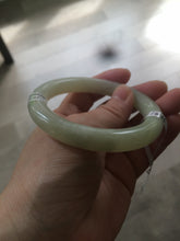 Load image into Gallery viewer, Certified 55.5mm 100% Natural light fresh green/white with flying snow round cut nephrite Jade bangle HT23-0194