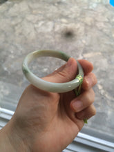 Load image into Gallery viewer, 52.5mm Certified Type A 100% Natural green/white Jadeite Jade oval bangle KS63-8403
