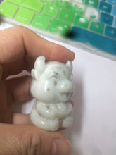 Load image into Gallery viewer, 100% Natural white beige with black/brown flying dandelions Osmanthus fragrant nephrite Jade fortune piggy desk decor/worry stone HF35-3