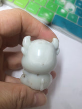 Load image into Gallery viewer, 100% Natural white beige with black/brown flying dandelions Osmanthus fragrant nephrite Jade fortune piggy desk decor/worry stone HF35-3