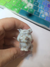 Load image into Gallery viewer, 100% Natural white beige with black/brown flying dandelions Osmanthus fragrant nephrite Jade bull doggy desk decor/worry stone HF35-4