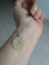 Load image into Gallery viewer, 21-22mm Type A 100Natural 3D green/brown/black jadeite Jade flower Pendant necklace AQ55 (add-on item)